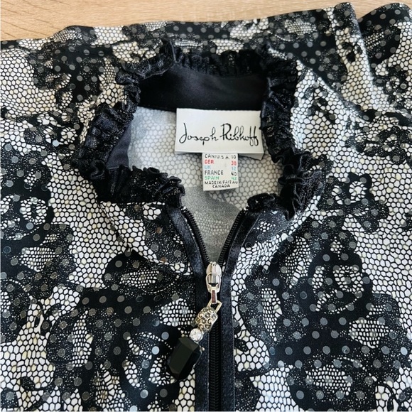 JOSEPH RIBKOFF Black Lace Sequin Zip Up Blazer Coat 10 - Picture 5 of 6